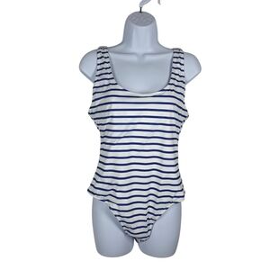 MEUNDIES NAVY AND WHITE STRIPED ONE-PIECE SWIMSUIT
